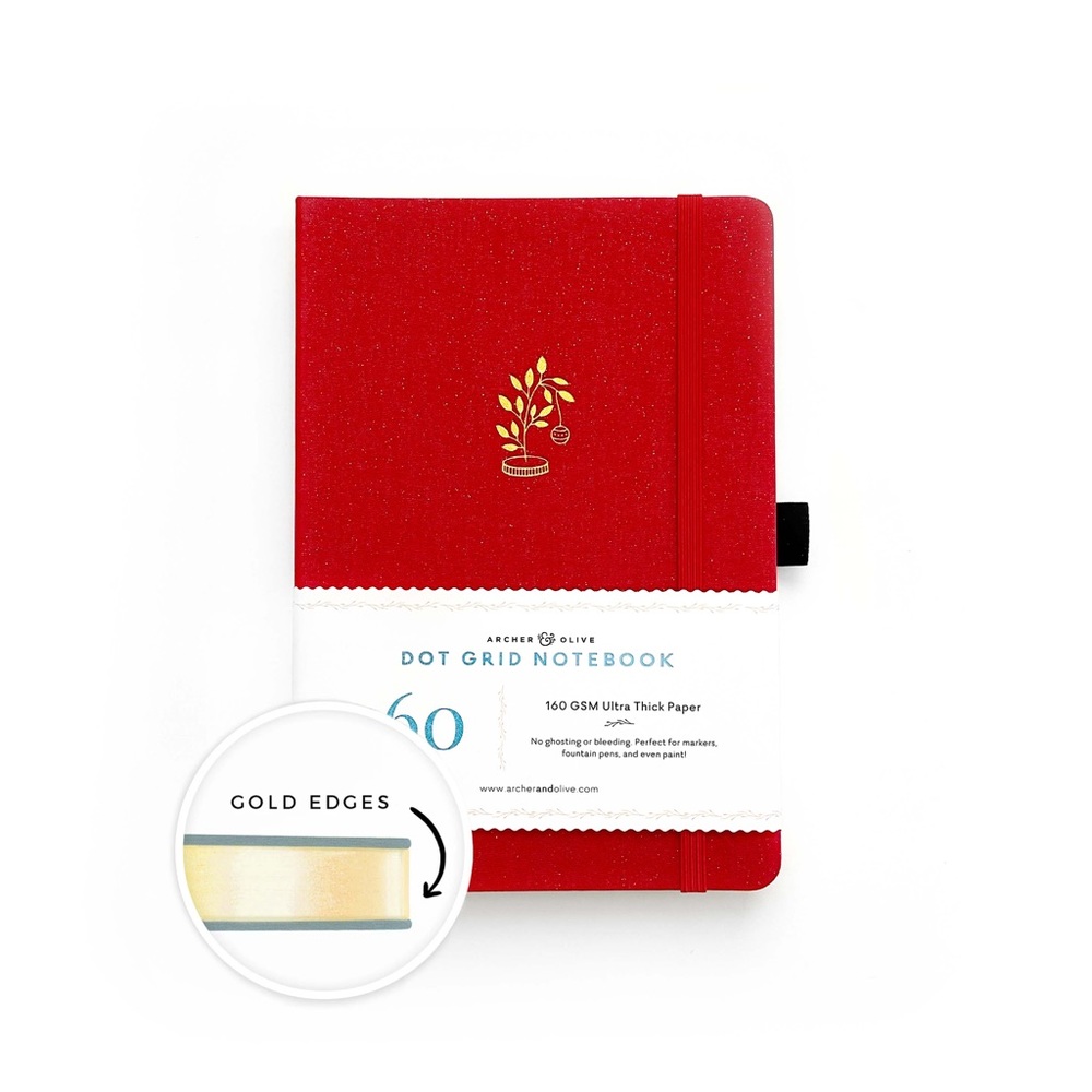 Archer & Olive A5 Tannenbaum Dor Grid Notebook with Gold Edges Holiday Edition